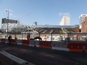 (Birmingham New Street Station undergoing redevelopment. How can digital services complement investments in physical infrastructure to support public transport? Photo by Ell Brown)